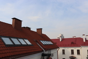Fototapeta na wymiar italian building roof with chimney
