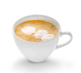 Cup of tasty cappuccino on white background