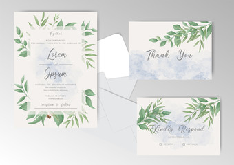 Fototapeta na wymiar Editable wedding invitation card set template with Elegant Foliage