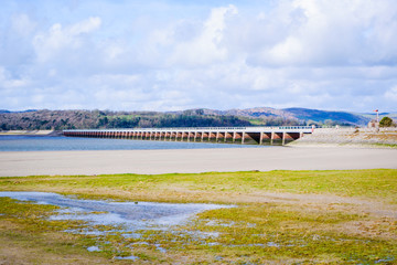Railway viaduct across the river kent estuary at Arnside, Cumbria
