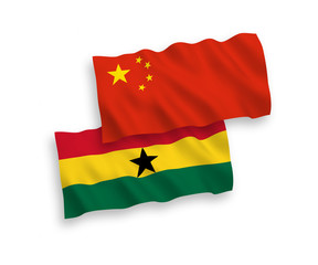 Flags of Ghana and China on a white background