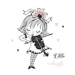 A cute little girl plays the violin. Vector.