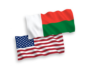 Flags of Madagascar and America on a white background