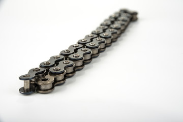 Bicycle and bike chain on a white background. Strength and power concept