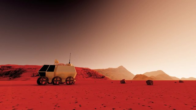 Design template with mars space station for concept design. Mars planet station orbit base. Space background. Martian colony space landscape. Mission spaceman. Cartoon illustration. 4k