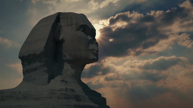 Dramatic Sun Comes Out Above Sphinx Statue