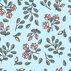 Abstract seamless pattern with flowers on a blue background