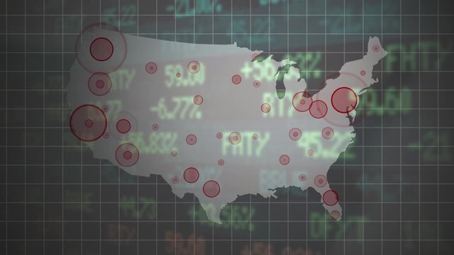 Coronavirus or epidemic concept - an map outbreak animation featuring the United States of America - financial stock market version