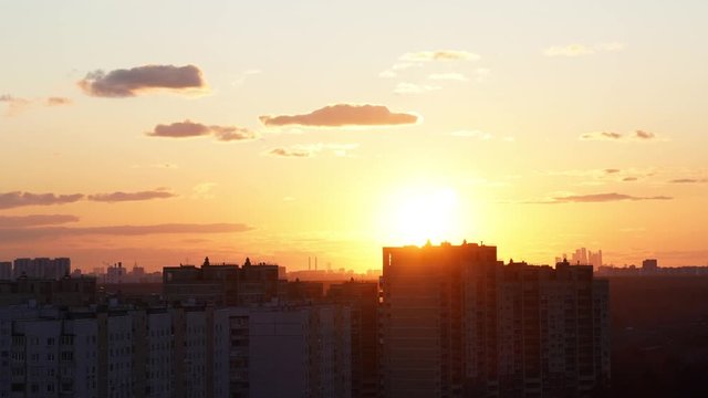 Timelapse beautiful sunset with colorful sky in modern city.
