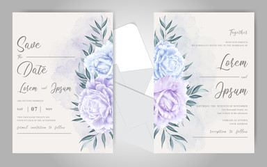 Editable elegant wedding invitation card template with watercolor floral
