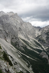 Kamnik-Savinja Alps, Slovenia. View from Kamnik Saddle ( Kamnisko Sedlo ). Beautiful nature with rocky peak and summit