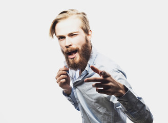 businessman celebrating his success over white background