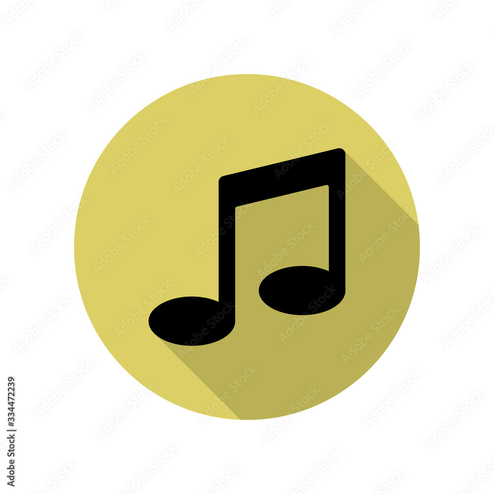 Poster musical note long shadow icon. simple glyph, flat vector of web icons for ui and ux, website or mobi