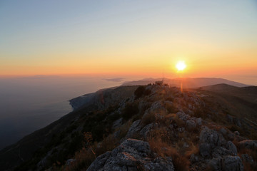 Landscape of Paklinski islands, view from St. Nikola peak, highest peak of Hvar island, Croatia 