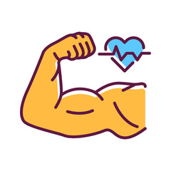 Strong muscular mens hand line color icon. Health care lifestyle. Sign for web page, mobile app, button, logo. Editable stroke.