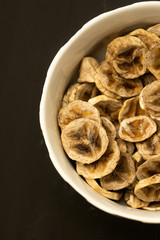 selective focus, circles of dried bananas