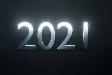 3D Illustration of the number 2021 in metal letters