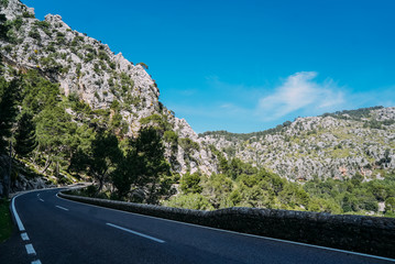 Road in the mountains. Beautiful landscape. Spain, Majorca. 