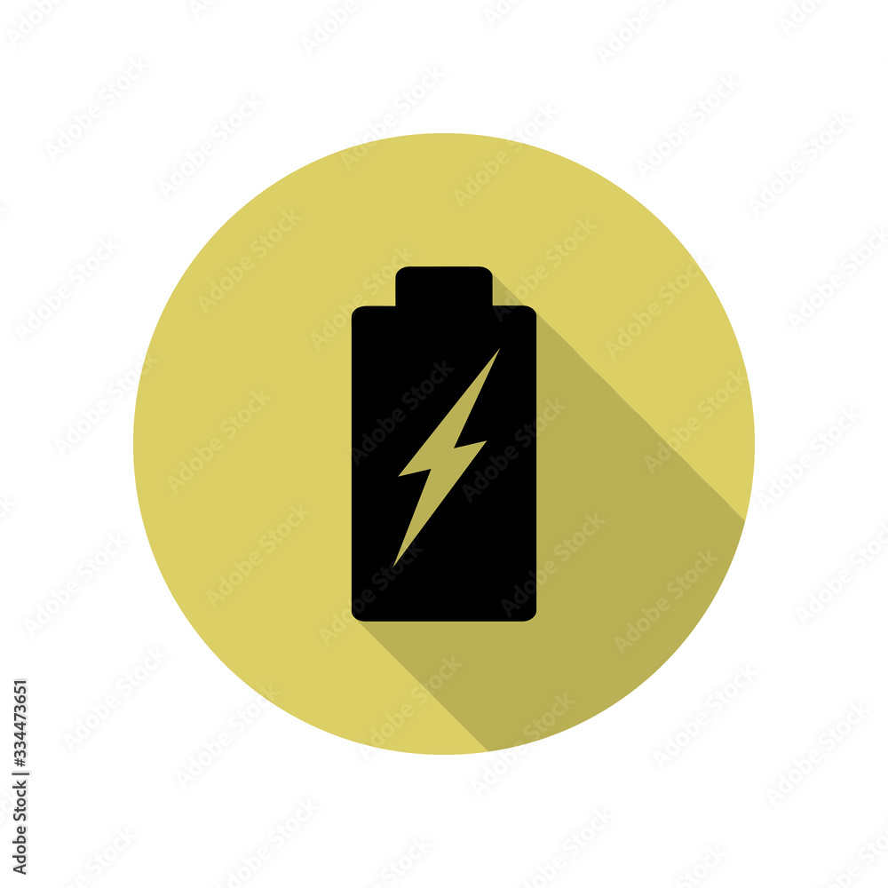 Poster charging battery long shadow icon. simple glyph, flat vector of web icons for ui and ux, website or 