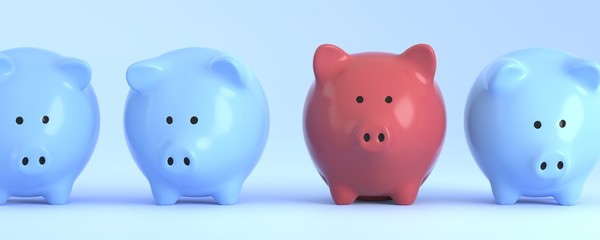 Red Piggy bank is saving more money than blue ones - 334473857
