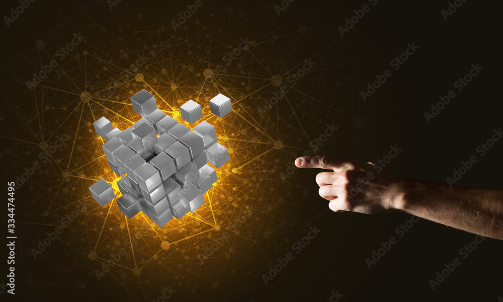 Poster idea of new technologies and integration presented by cube figure