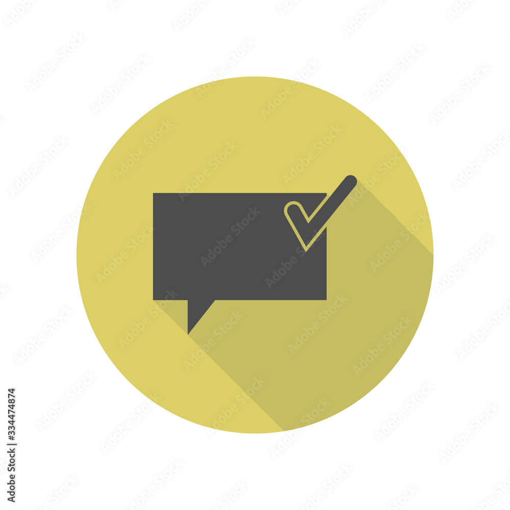 Poster communication bubbles with a sign ok long shadow icon. simple glyph, flat vector of web icons for ui