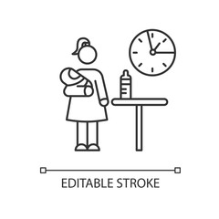 Part time babysitter pixel perfect linear icon. Babysitting service worker. Girl look after baby. Thin line customizable illustration. Contour symbol. Vector isolated outline drawing. Editable stroke