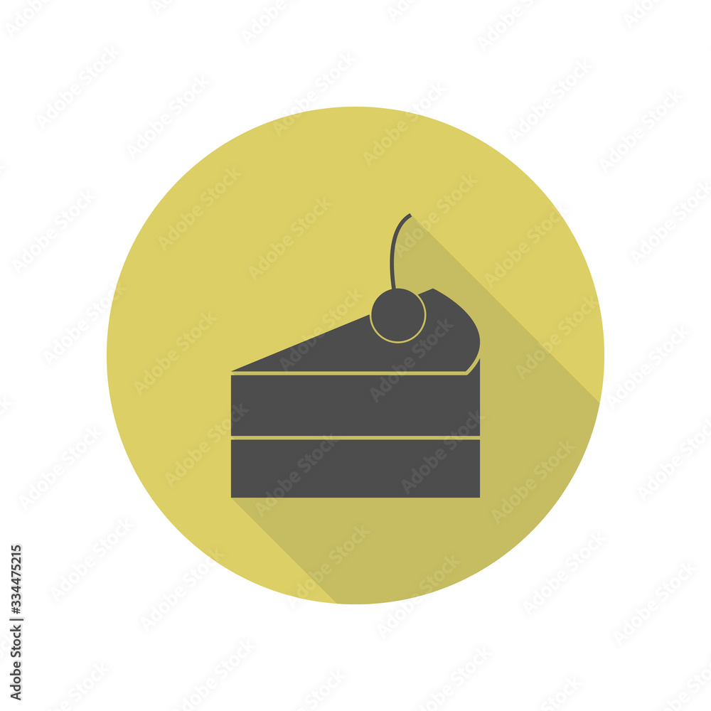 Poster piece of cake with cherry long shadow icon. simple glyph, flat vector of web icons for ui and ux, we