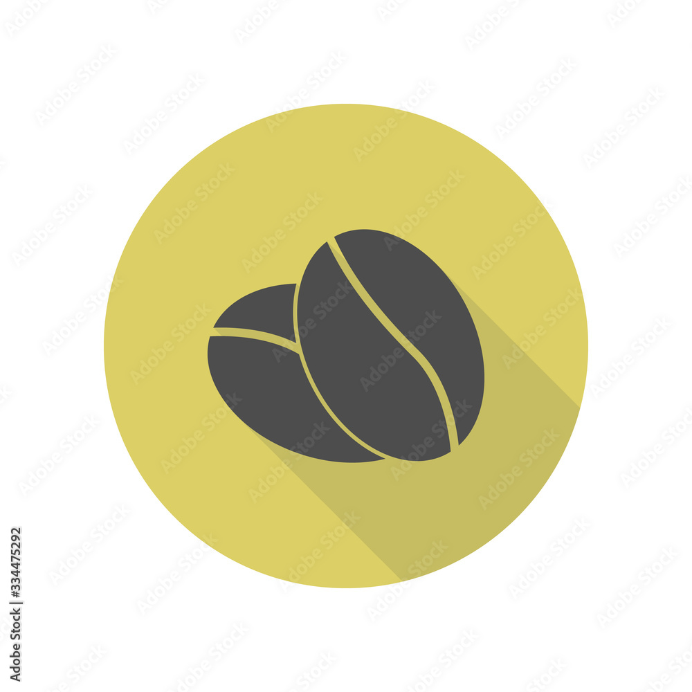 Poster coffee beans long shadow icon. simple glyph, flat vector of web icons for ui and ux, website or mobi