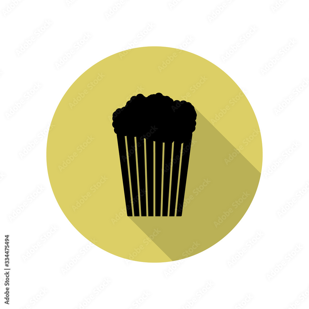 Poster popcorn long shadow icon. simple glyph, flat vector of web icons for ui and ux, website or mobile ap