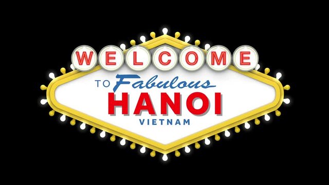 Welcome to Hanoi sign in classic retro las vegas style design . 3D Render