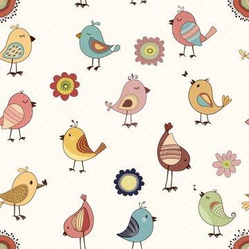  Seamless pattern of cute cartoon birds