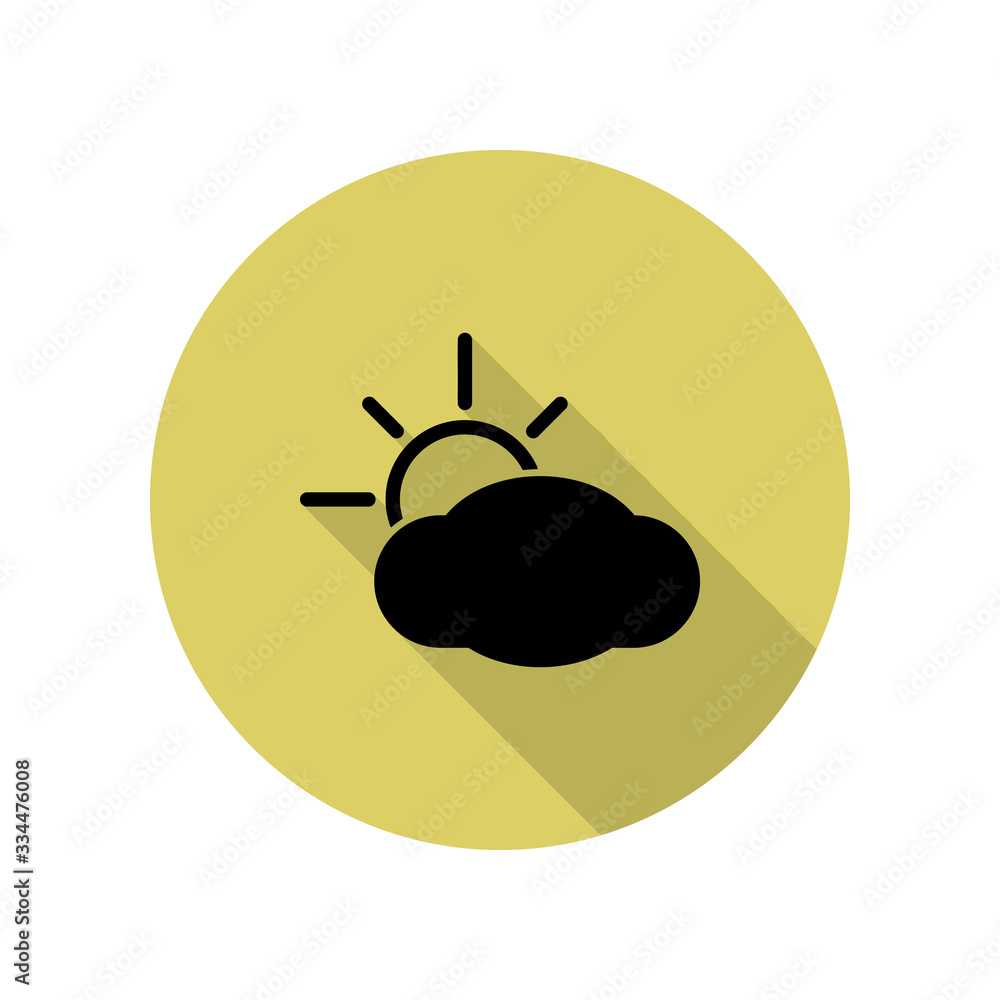 Poster the sun behind the clouds long shadow icon. simple glyph, flat vector of web icons for ui and ux, we