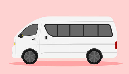 White van placed separately with pink background, vector illustration.