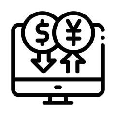 computer currency exchange icon vector. computer currency exchange sign. isolated contour symbol illustration