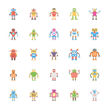 Robotic Flat Vector Icons Pack 
