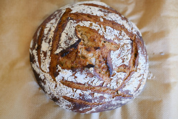 A loaf of sourdough bread baked at home