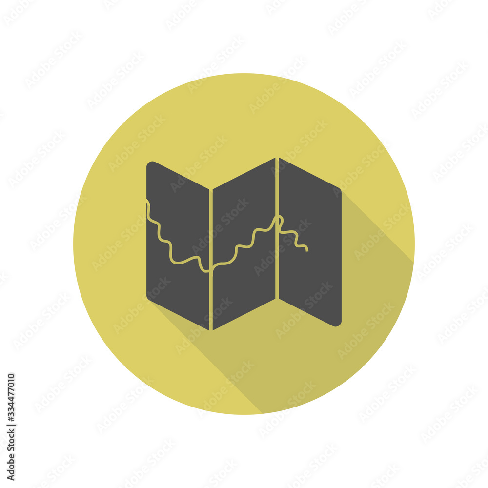 Poster map long shadow icon. simple glyph, flat vector of web icons for ui and ux, website or mobile applic