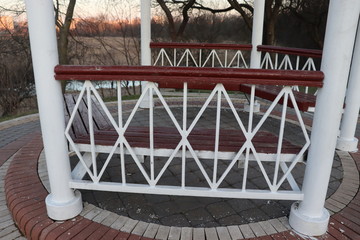 arbor interior with wooden bench