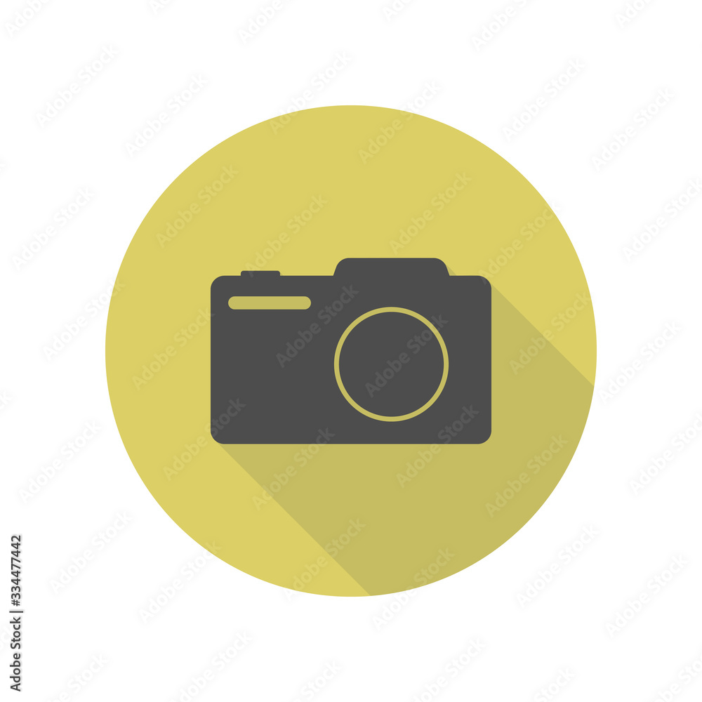 Poster photo camera long shadow icon. simple glyph, flat vector of web icons for ui and ux, website or mobi