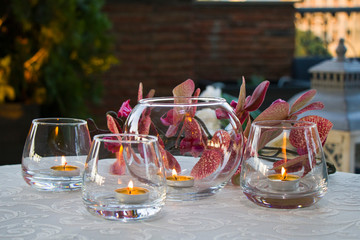 candle in glass, wedding and birthday decoration, life style photography.