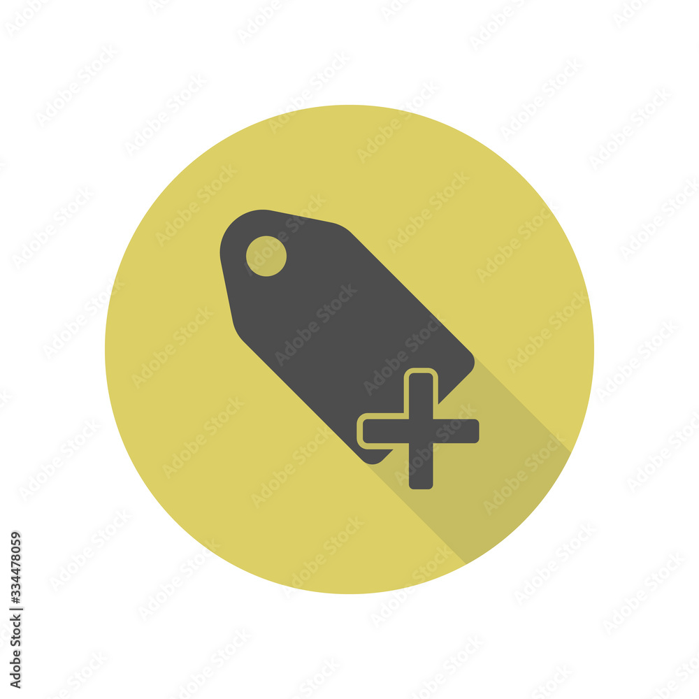 Poster plus tag long shadow icon. simple glyph, flat vector of web icons for ui and ux, website or mobile a