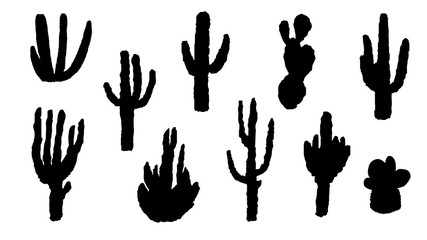 Set of cactus. Vector black silhouettes on white background.