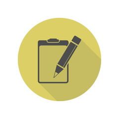 paper tablet and pencil long shadow icon. Simple glyph, flat vector of web icons for ui and ux, website or mobile application