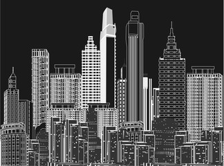 Fototapeta na wymiar grey skyscrapers in modern city isolated on black