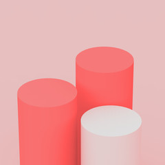 3d pink orange white cylinder podium minimal studio background. Abstract 3d geometric shape object illustration render. Display for cosmetic perfume fashion and summer holiday product.
