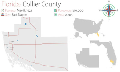 Large and detailed map of Collier county in Florida, USA.