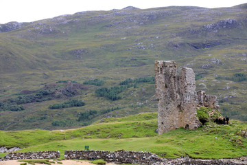 Ardvreck -  (Scotland), UK - August 11, 2018: Ardvreck Castle,  Loch Assynt, Scotland, Highlands, United Kingdom