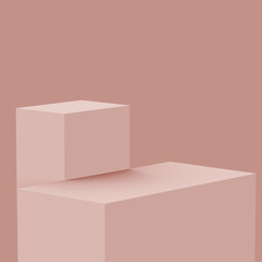 3d dusty pink stage podium scene minimal studio background. Abstract 3d geometric shape object illustration render. Display for cosmetic fashion product. Natural monochrome color tones.