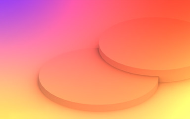 3d yellow orange and purple neon light cylinder podium minimal studio gradient colors background. Abstract 3d geometric shape object illustration render. Display for summer holiday product.